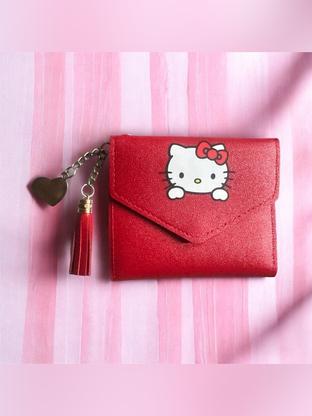 Hello Kitty Red Card Wallet with Tassel and Heart Charm